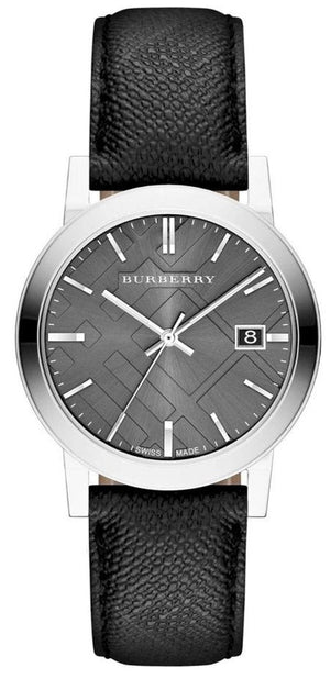 Burberry The City Grey Dial Black Leather Strap Watch for Men - BU9030