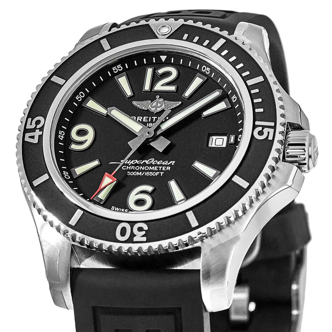 Breitling Superocean II 44mm Black Dial Black Rubber Strap Watch for Men - A17367D71B1S2