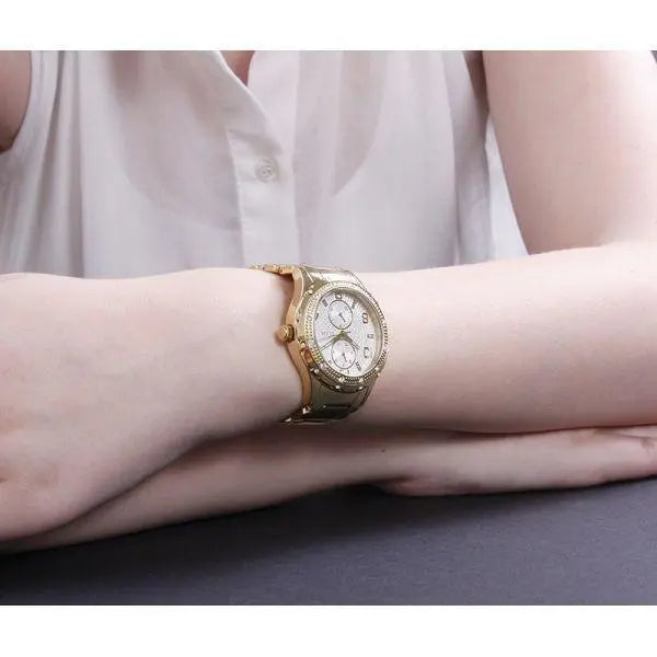 Guess Siren Diamonds Silver Dial Gold Steel Strap Watch for Women - W0442L2