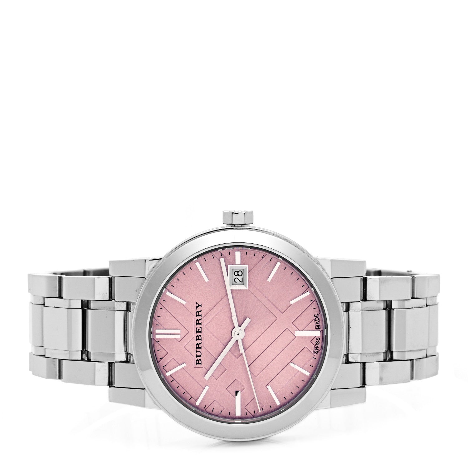 Burberry The City Pink Dial Silver Steel Strap Watch for Women - BU9124