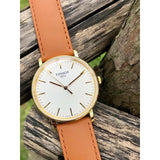 Tissot T Classic Everytime White Dial Brown Leather Strap Watch For Men - T109.410.36.031.00