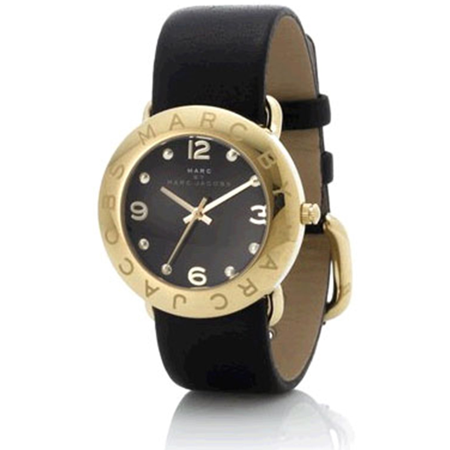 Marc Jacobs Amy Black Dial Black Leather Strap Watch for Women - MBM1154