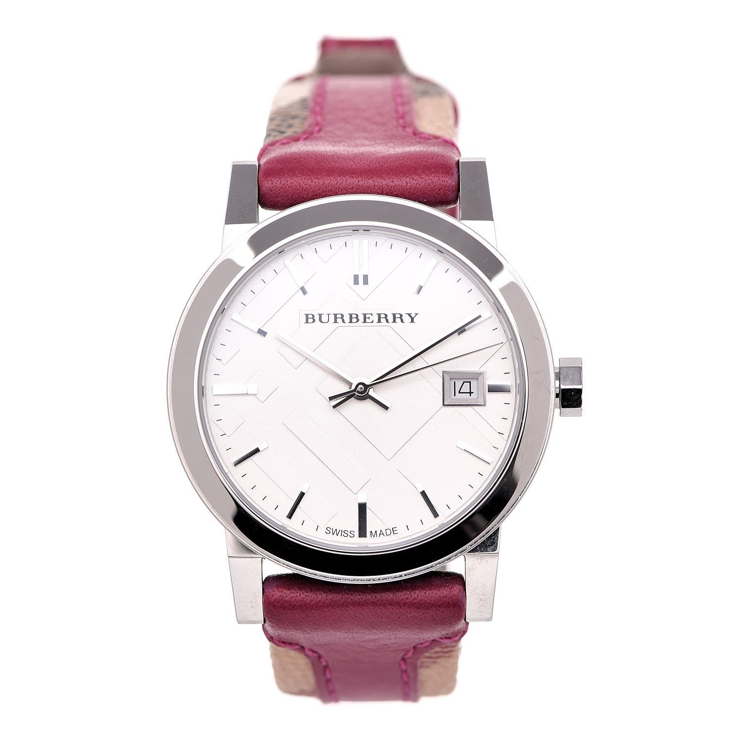Burberry The City White Dial Haymarket Pink Leather Strap Watch for Women - BU9149