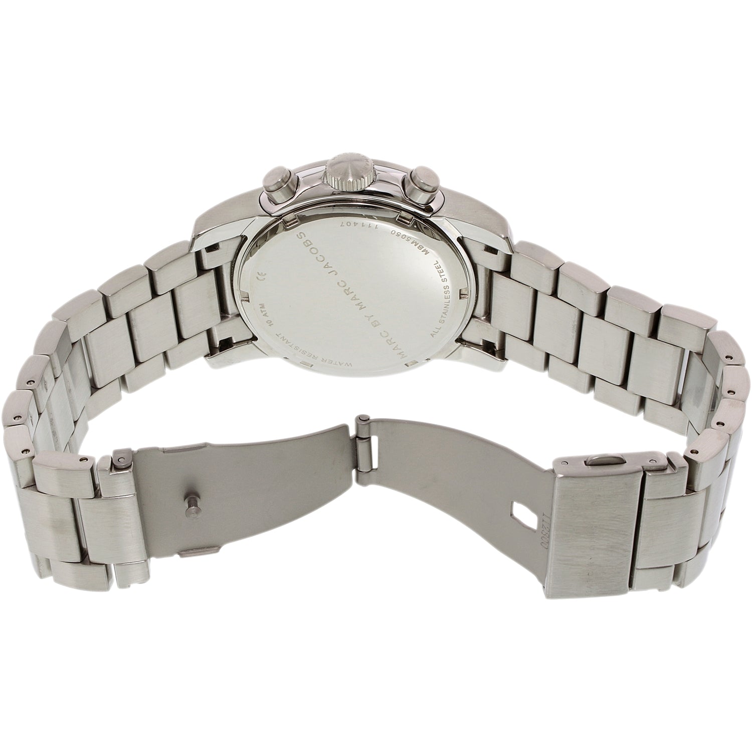 Marc Jacobs Larry Chronograph Black Dial Silver Steel Strap Watch for Men - MBM5050