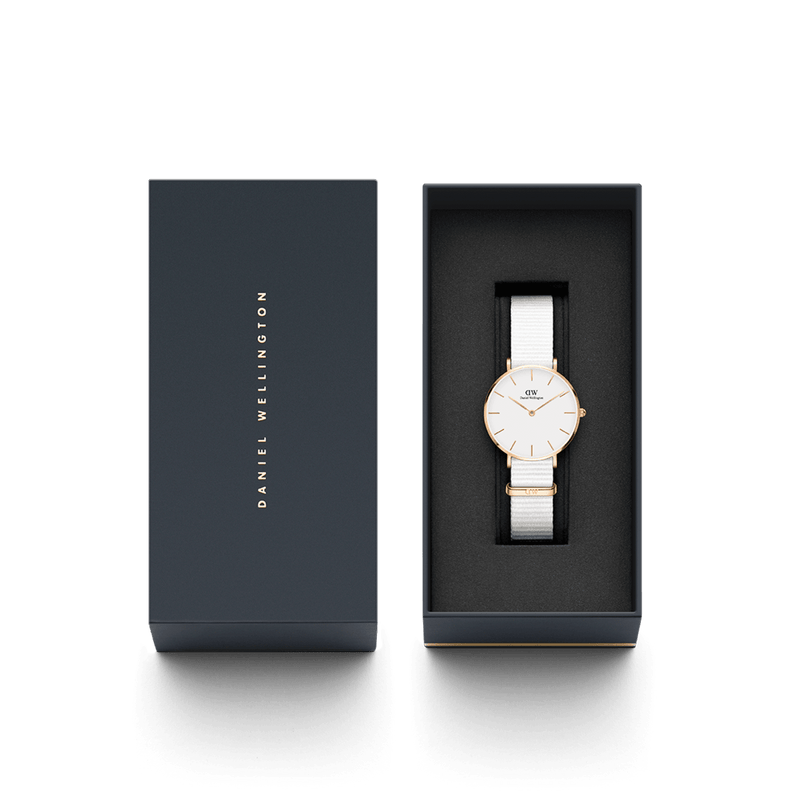 Daniel Wellington Petite Dover Quartz White Dial White NATO Strap Watch For Women - DW001000313