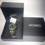 Movado Series 800 Chronograph Green Dial Two Tone Steel Strap Watch For Men - 2600148