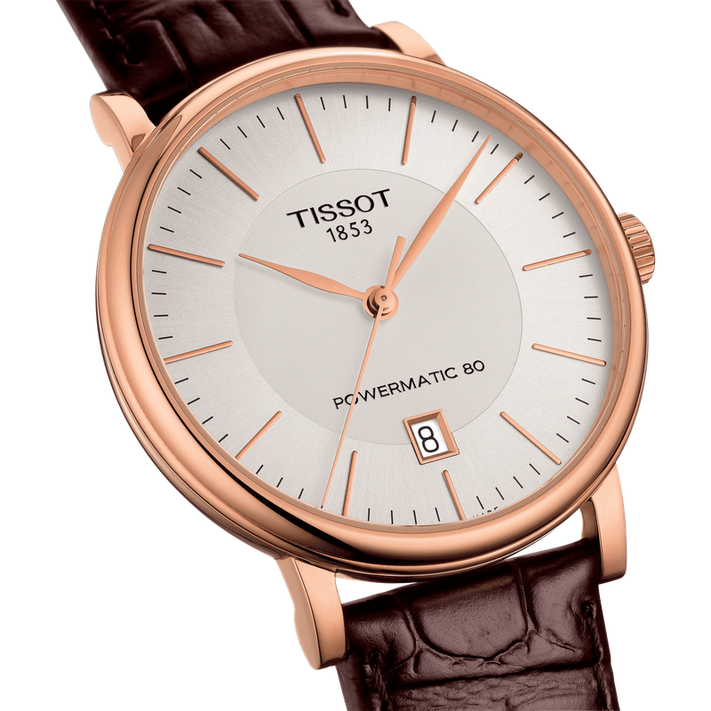 Tissot Carson Premium Powermatic 80 White Dial Brown Leather Strap Watch For Men - T122.407.36.031.00