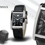 Emporio Armani Black Dial Black Leather Strap Watch For Men - AR0143