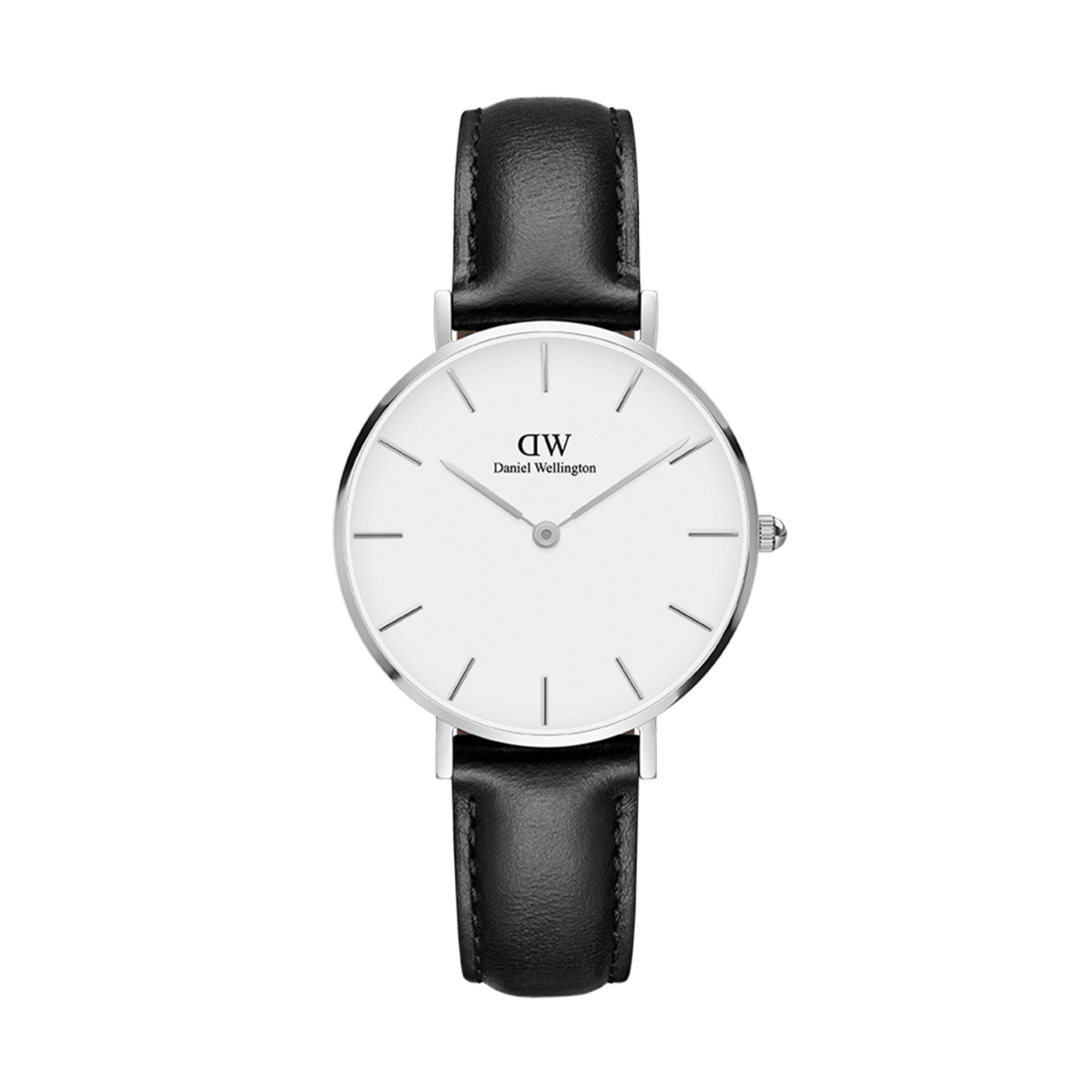 Daniel Wellington Classic Petite York White Dial Black Leather Strap Watch For Women - DW00100188