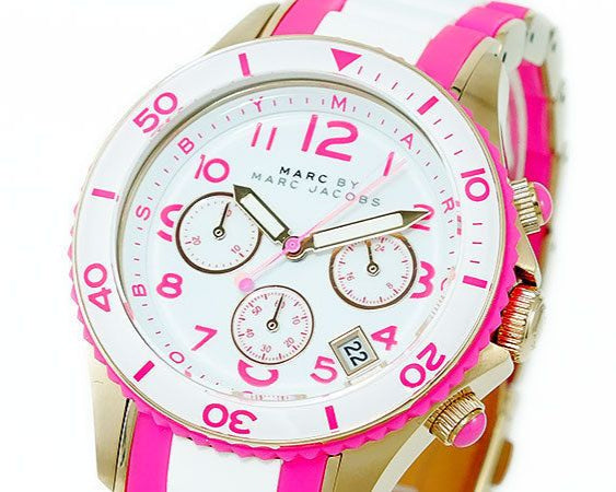 Marc Jacobs Rock Chronograph White Dial Two Tone Silicone Strap Watch for Women - MBM2593