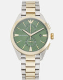 Emporio Armani Claudio Chronograph Green Dial Two Tone Steel Strap Watch For Women - AR11511