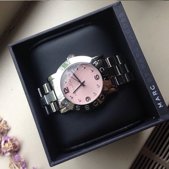 Marc Jacobs Amy Life Pink Dial Silver Steel Strap Watch for Women - MBM3300