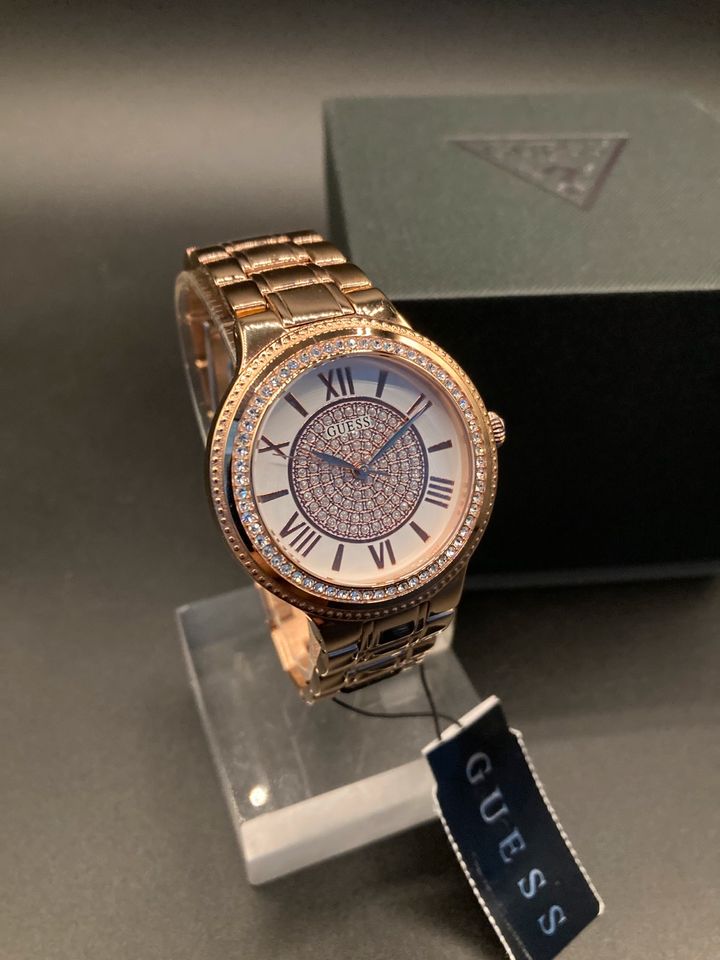 Guess Madison Diamonds White Dial Rose Gold Steel Strap Watch for Women - W0637L3