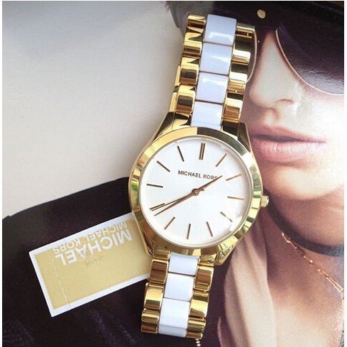 Michael Kors Slim Runway Quartz White Dial Two Tone Steel Strap Watch For Women - MK4295