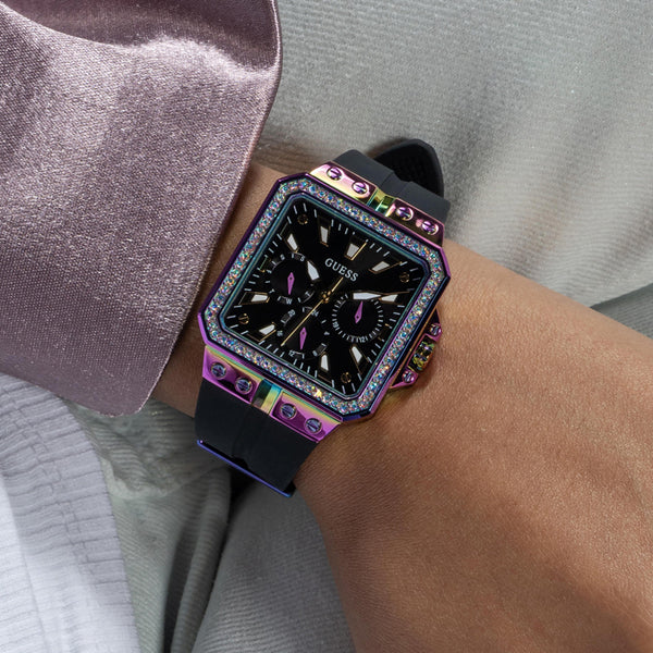 Guess Libra Black Dial Black Silicone Strap Watch For Women - GW0618L3