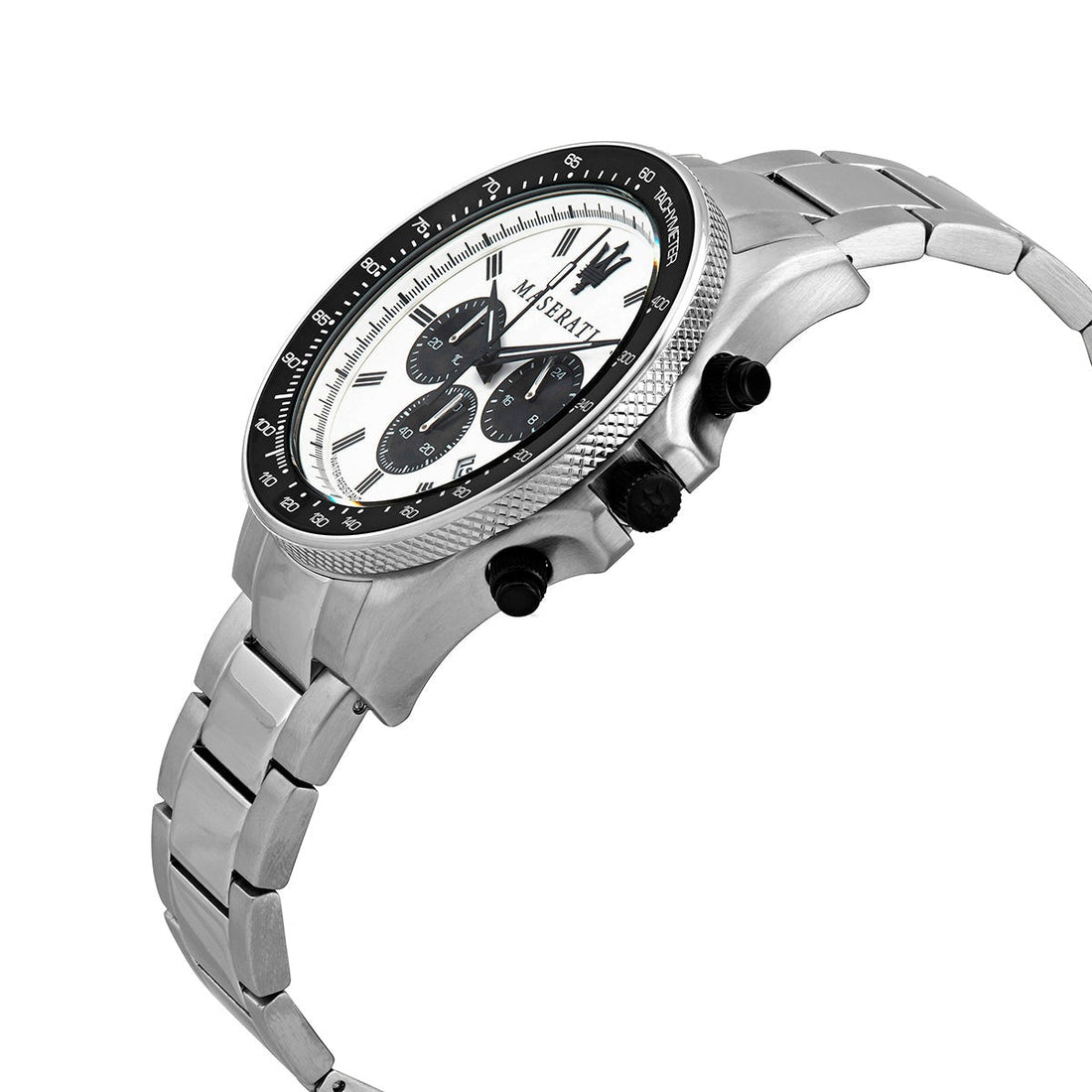 Maserati SFIDA Chronograph White Dial Silver Steel Strap Watch For Men - R8873640003