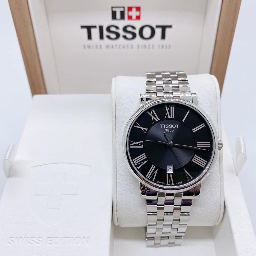 Tissot Carson Premium Black Dial Silver Steel Strap Watch For Men - T122.410.11.053.00