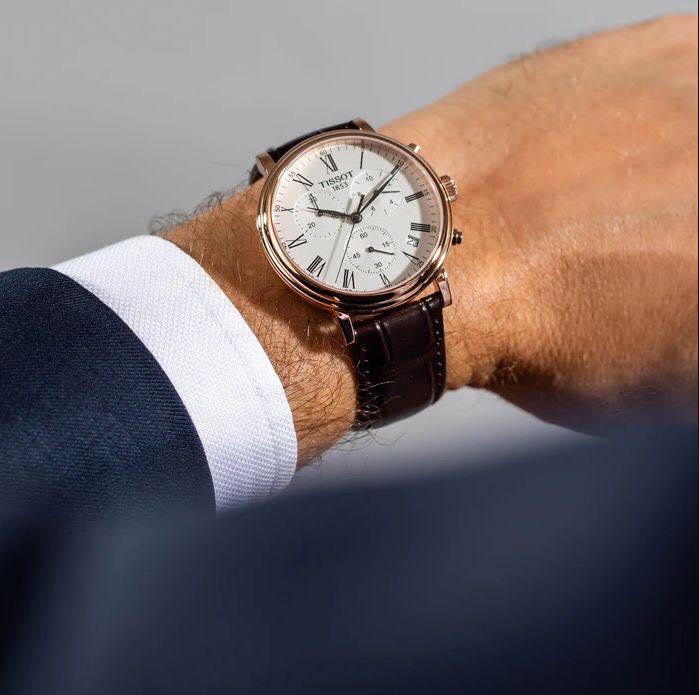 Tissot Carson Premium Chronograph Silver Dial Brown Leather Strap Watch For Men - T122.417.36.033.00