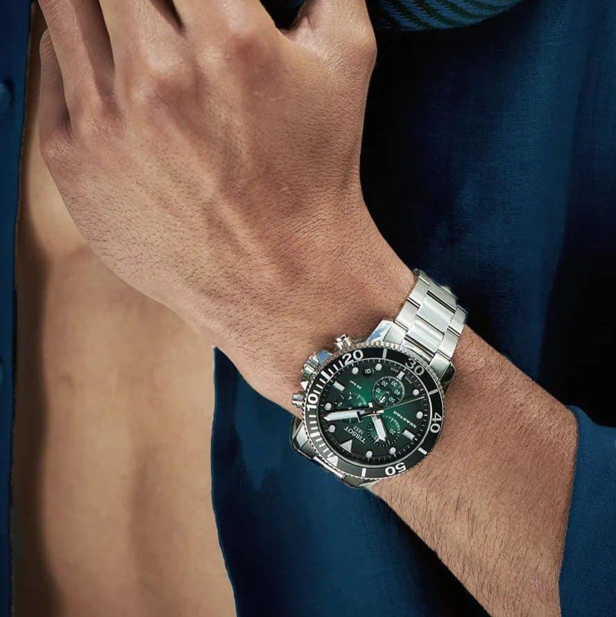 Tissot Seastar 1000 Chronograph Green Dial Silver Steel Strap Watch For Men - T120.417.11.091.01
