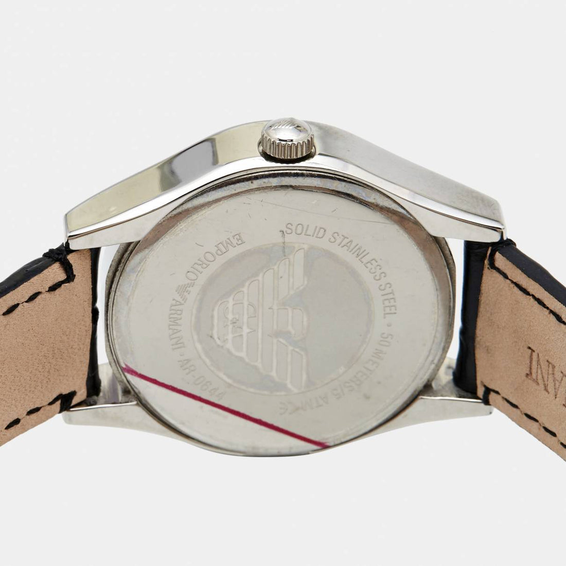 Emporio Armani Velente Black Dial Black Leather Strap Watch For Women - AR0644