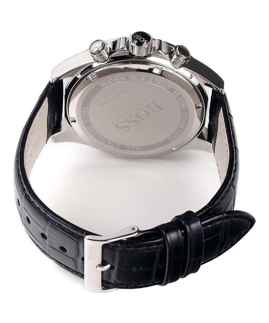 Hugo Boss Ikon Black Dial Black Leather Strap Watch for Men - 1513178