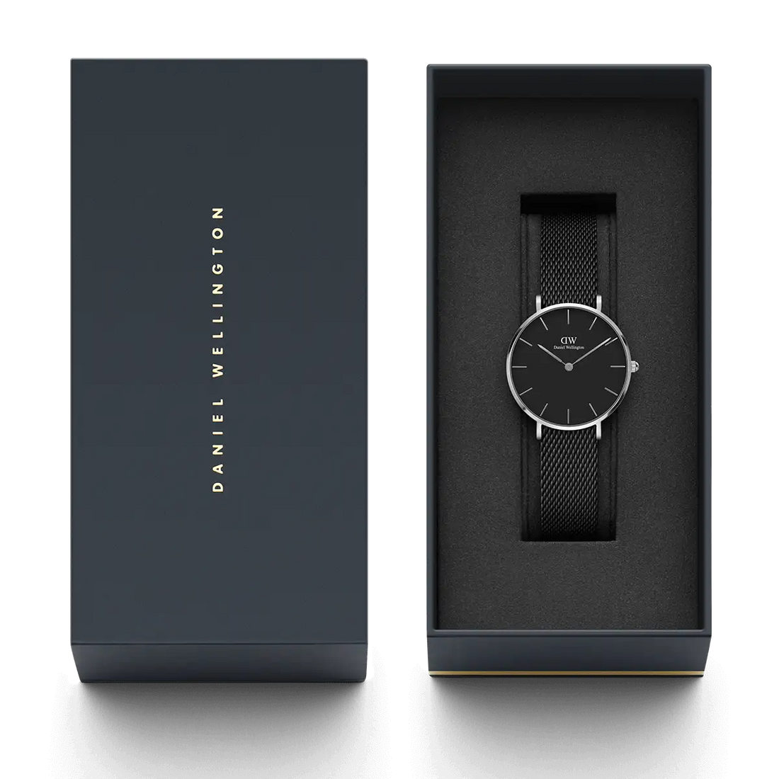 Daniel Wellington Petite Ashfield Black Dial Black Mesh Strap Watch For Women - DW00100202