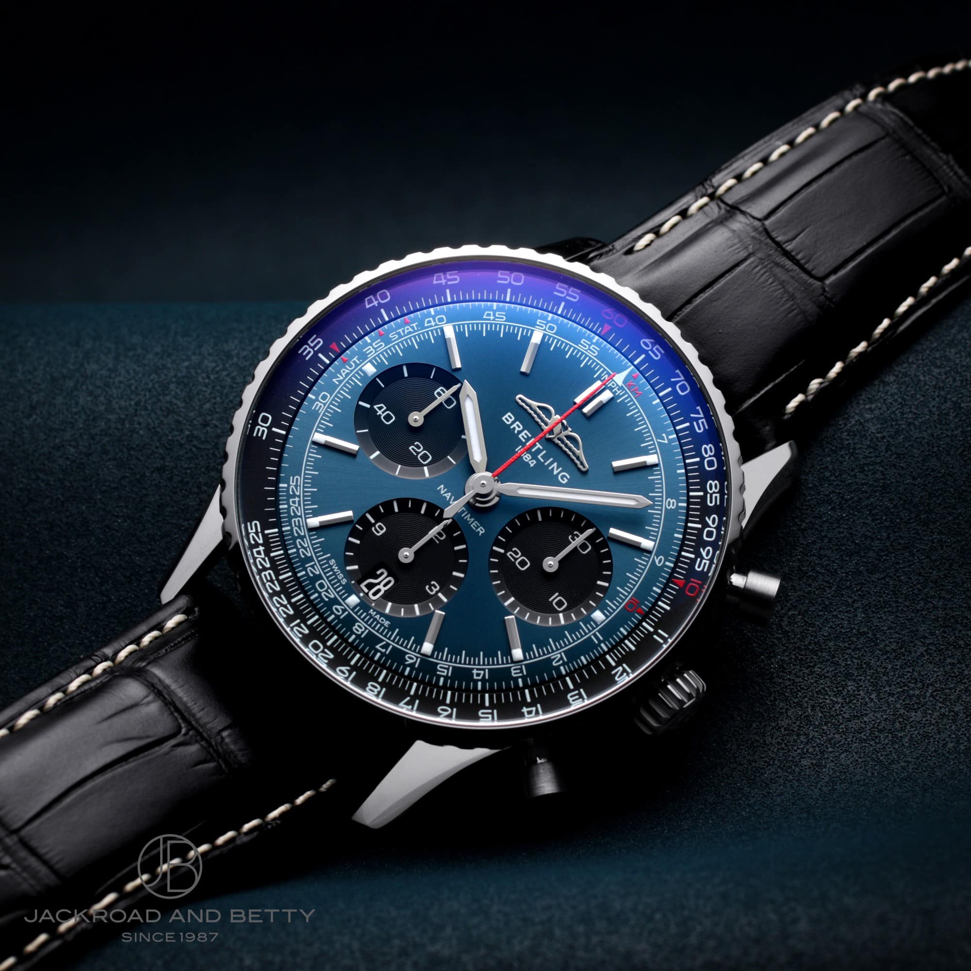 Breitling Navitimer B01 Chronograph 41 Blue Dial Black Leather Strap Watch for Men - AB0139241C1P1