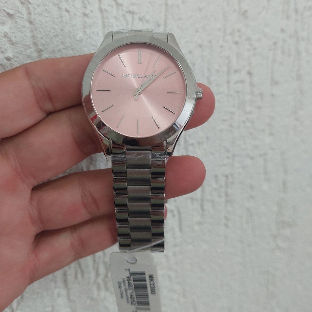 Michael Kors Slim Runway Quartz Pink Dial Silver Steel Strap Watch For Women - MK3380