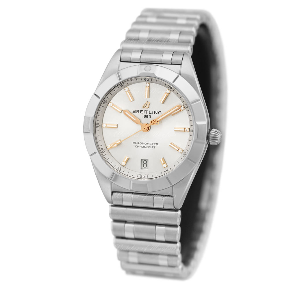 Breitling Chronomat 32 Diamonds White Dial Silver Steel Strap Watch for Women - A77310101A3A1