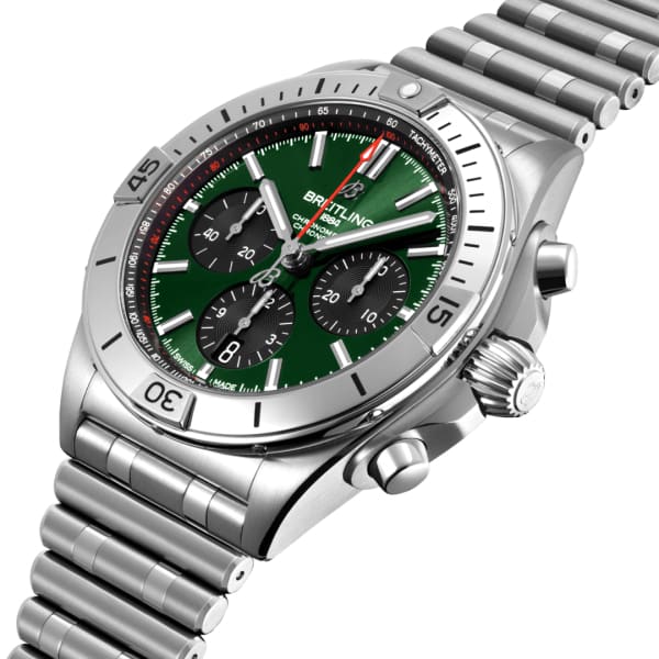 Breitling Chronomat B01 42mm Green Dial Silver Steel Strap Watch for Men - AB01343A1L1A1