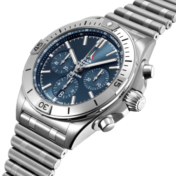 Breitling Chronomat B01 42 Frecce Tricolori Blue Dial Silver Steel Strap Watch for Men - AB01344A1C1A1