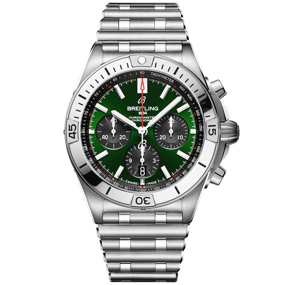 Breitling Chronomat B01 42 Green Dial Silver Steel Strap Watch for Men - AB0134101L1A1
