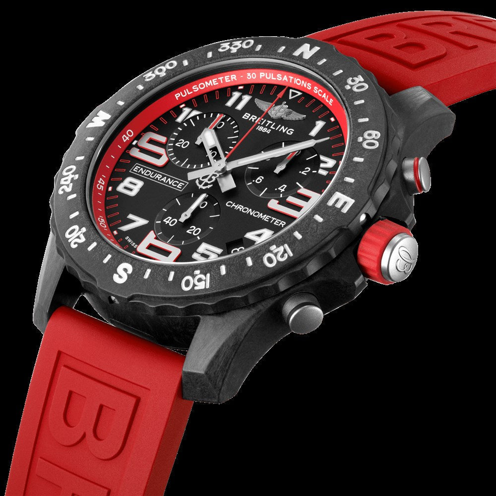 Breitling Endurance Pro Black Dial Red Rubber Strap Watch for Men - X82310D91B1S1