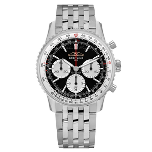 Breitling Navitimer B01 Chronograph 43 Black Dial Silver Steel Strap Watch for Men - AB0138211B1A1