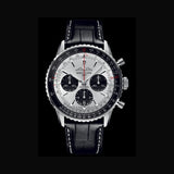Breitling Navitimer B01 Chronograph 43 Silver Dial Black Leather Strap Watch for Men - AB0138241G1P1