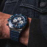 Breitling Super Chronomat B01 44 Blue Dial Blue Rubber Strap Watch for Men - AB0136161C1S1