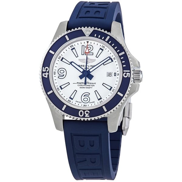 Breitling Superocean II Automatic 42mm White Dial Blue Rubber Strap Watch for Men - A17366D81A1S2