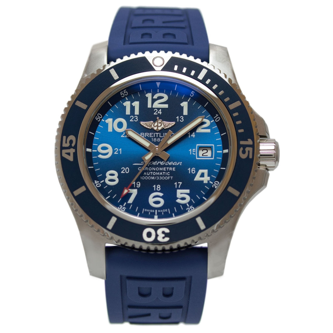 Breitling Superocean II 44mm Blue Dial Blue Rubber Strap Watch for Men - A17392D8/C910/158S/A20SS.1