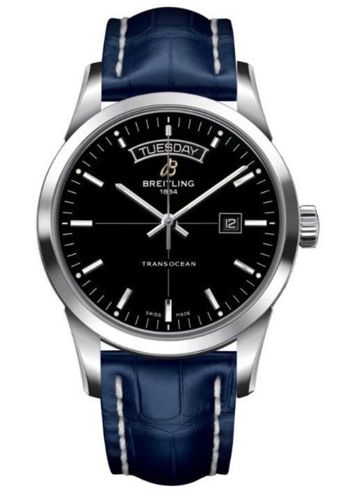 Breitling Transocean Day & Date 42mm Automatic Black Dial Black Leather Strap Mens Watch - A4531012/BB69/731P/ A20BA.1