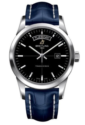 Breitling Transocean Day & Date 42mm Automatic Black Dial Black Leather Strap Mens Watch - A4531012/BB69/731P/ A20BA.1