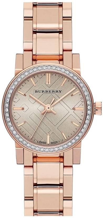 Burberry The City Diamonds Rose Dial Rose Gold Steel Strap Watch for Women - BU9225