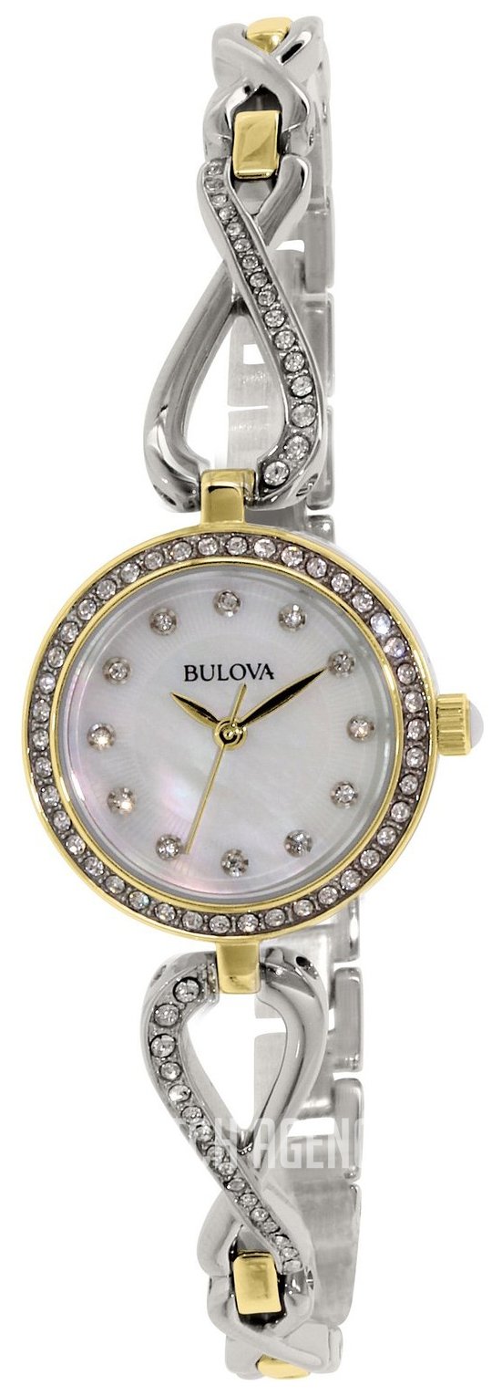 Bulova Analog Crystals Mother of Pearl Dial Silver Steel Strap Watch for Women - 98X109
