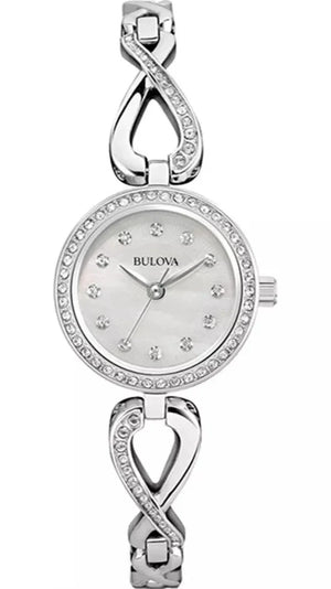Bulova Crystals Quartz Mother of Pearl Dial Silver Steel Strap Watch for Women - 96X129