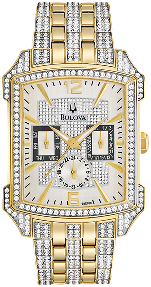 Bulova Crystal Chronograph White Dial Two Tone Steel Strap Watch for Men - 98C109