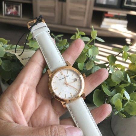 Burberry The City White Dial White Leather Strap Watch for Women - BU9108