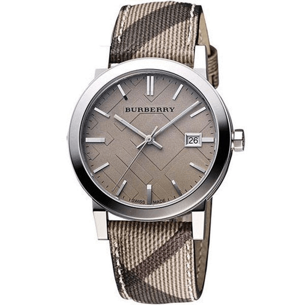 Burberry The City Grey Dial Checked Grey Leather Strap Watch for Women - BU9118