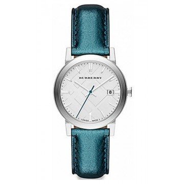 Burberry White Dial Turquoise Leather Strap Watch for Women - BU9120