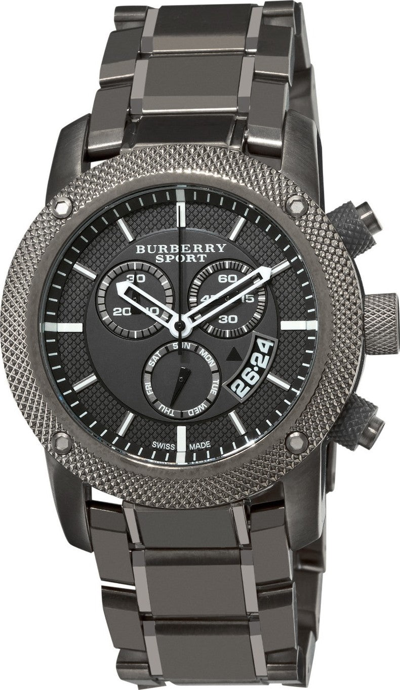 Burberry Endurance Chronograph Quartz Black Dial Black Steel Strap Watch For Men - BU9801