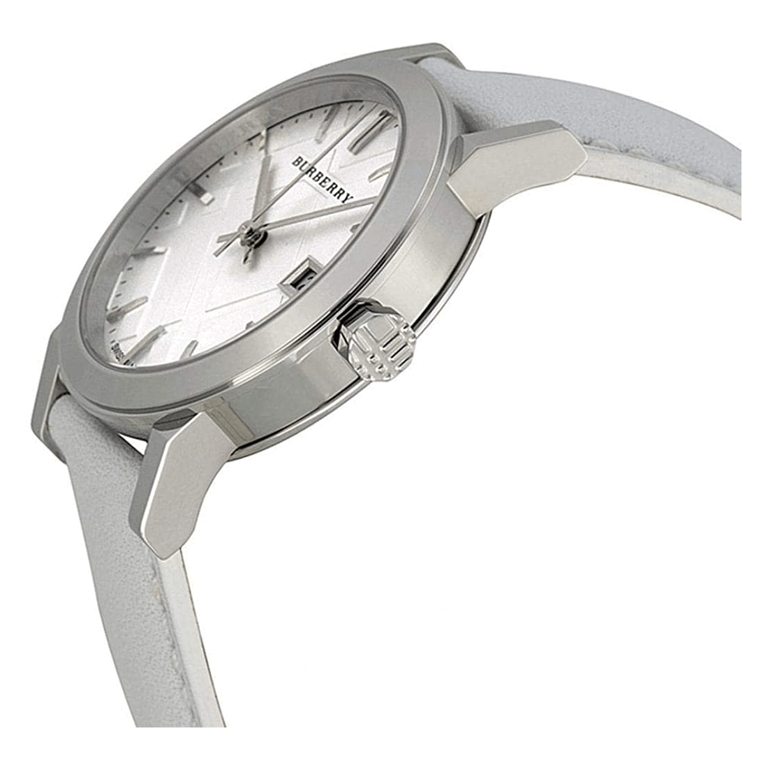 Burberry The City Silver Dial White Leather Strap Watch for Women - BU9019