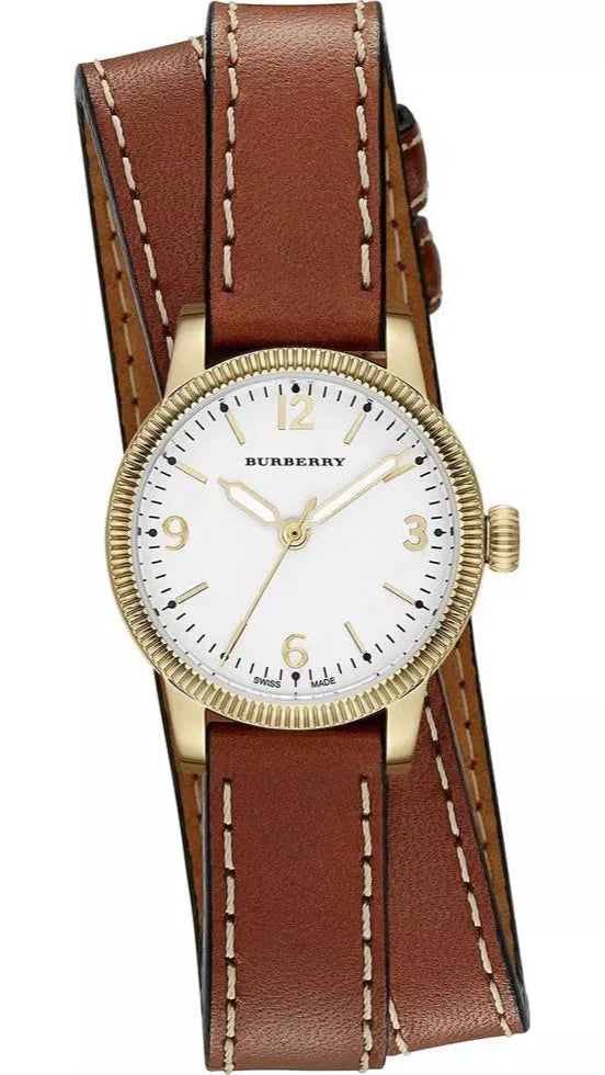 Burberry Utilitarian White Dial Brown Leather Strap Watch for Women - BU7850